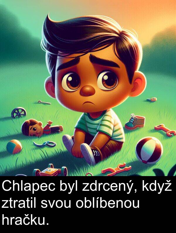 zdrcený: Chlapec byl zdrcený, když ztratil svou oblíbenou hračku.