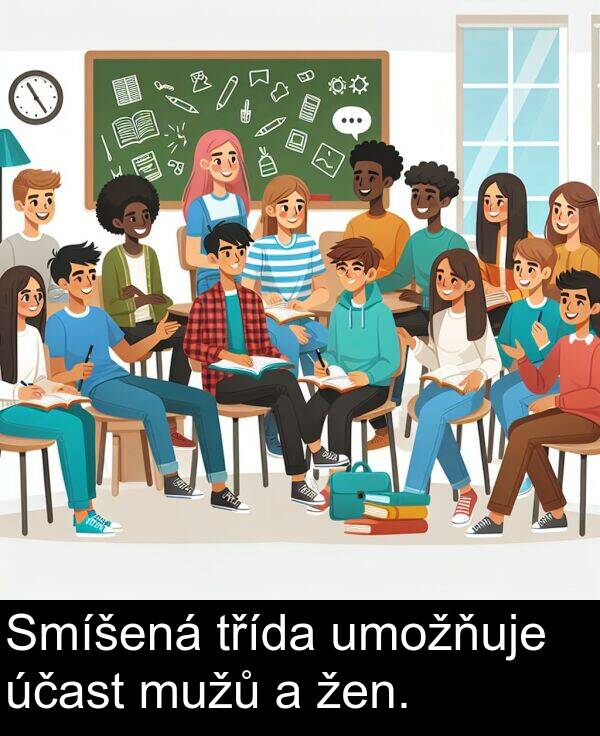 účast: Smíšená třída umožňuje účast mužů a žen.