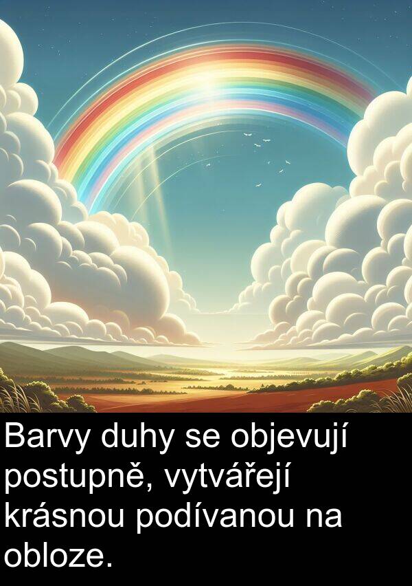 postupně: Barvy duhy se objevují postupně, vytvářejí krásnou podívanou na obloze.
