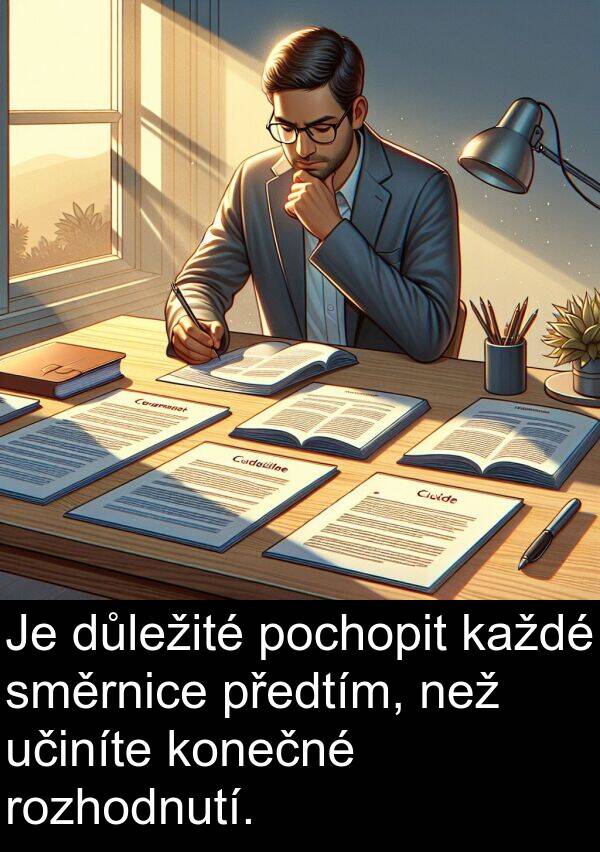 učiníte: Je důležité pochopit každé směrnice předtím, než učiníte konečné rozhodnutí.