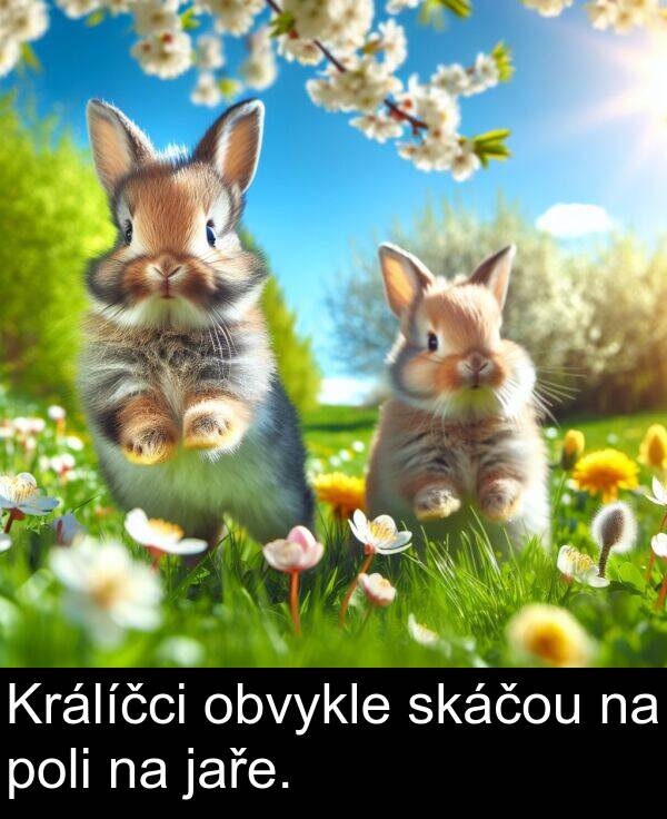 skáčou: Králíčci obvykle skáčou na poli na jaře.