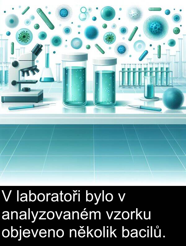 objeveno: V laboratoři bylo v analyzovaném vzorku objeveno několik bacilů.