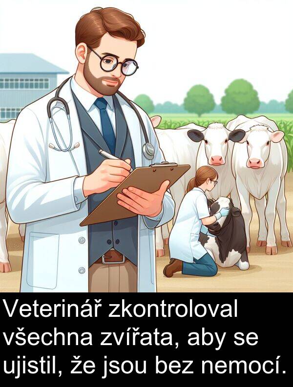 nemocí: Veterinář zkontroloval všechna zvířata, aby se ujistil, že jsou bez nemocí.