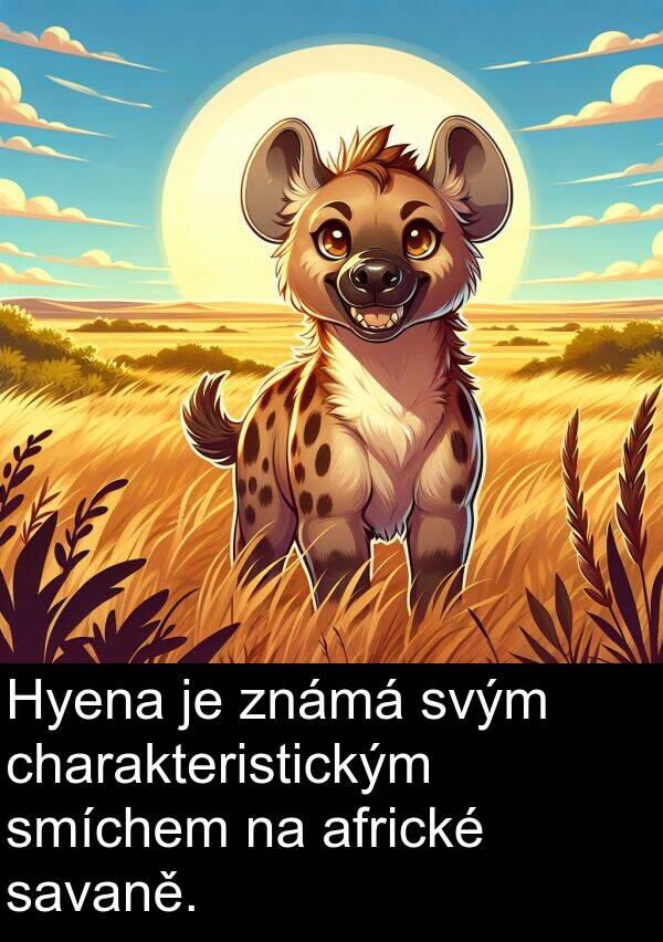 africké: Hyena je známá svým charakteristickým smíchem na africké savaně.