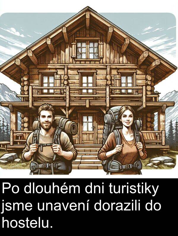 dni: Po dlouhém dni turistiky jsme unavení dorazili do hostelu.