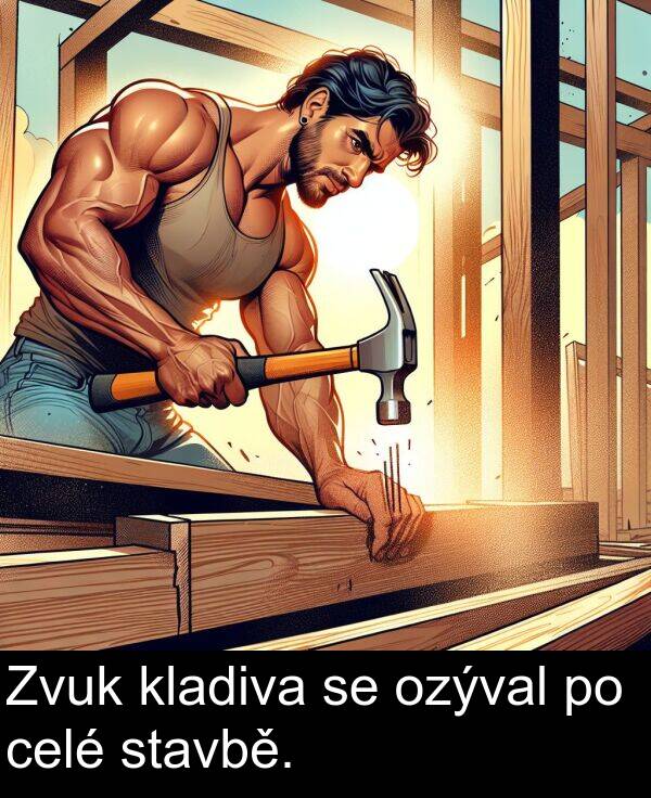 celé: Zvuk kladiva se ozýval po celé stavbě.