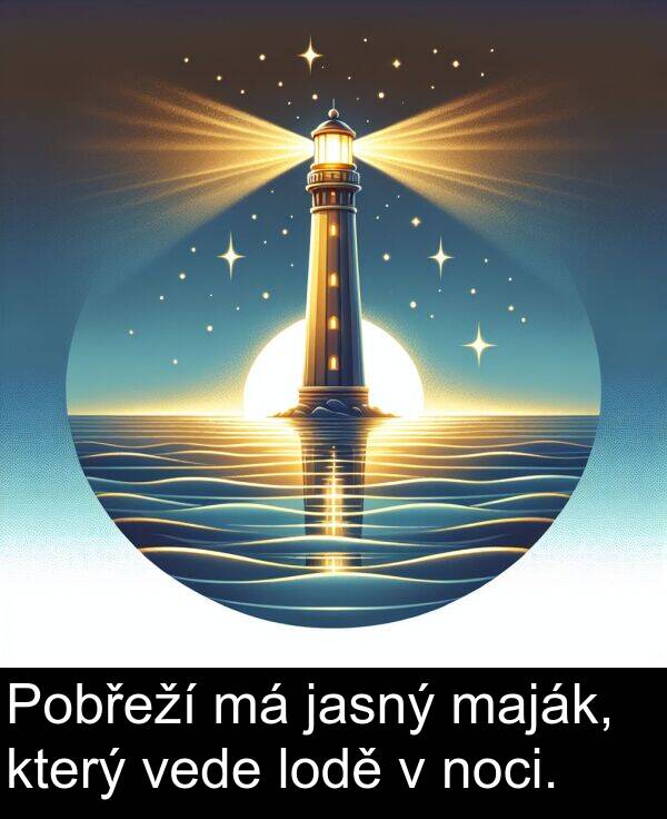 vede: Pobřeží má jasný maják, který vede lodě v noci.
