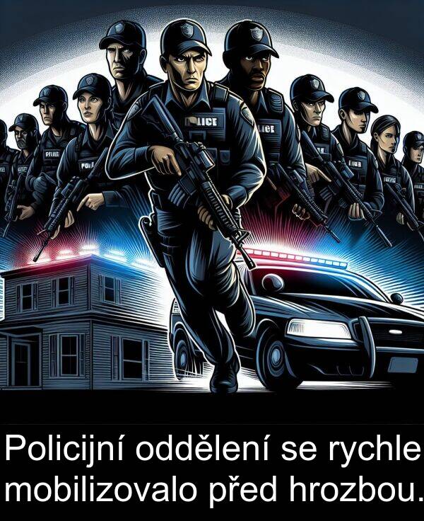 hrozbou: Policijní oddělení se rychle mobilizovalo před hrozbou.