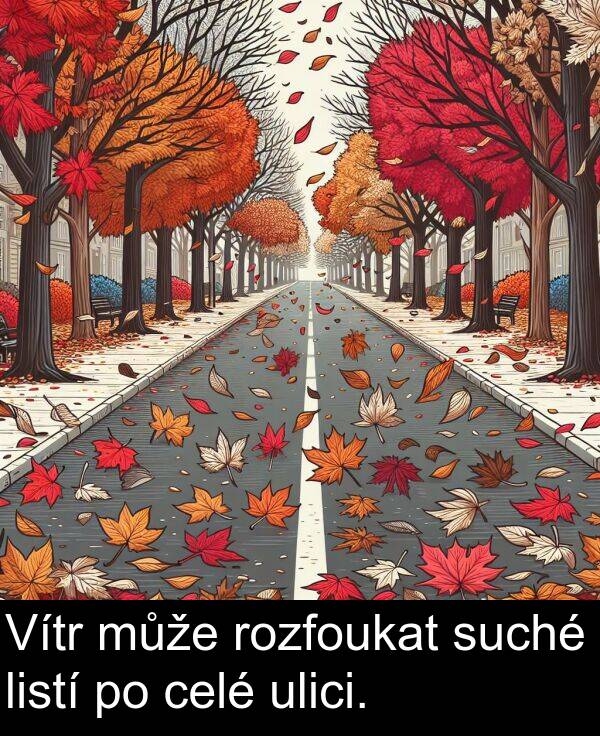 celé: Vítr může rozfoukat suché listí po celé ulici.