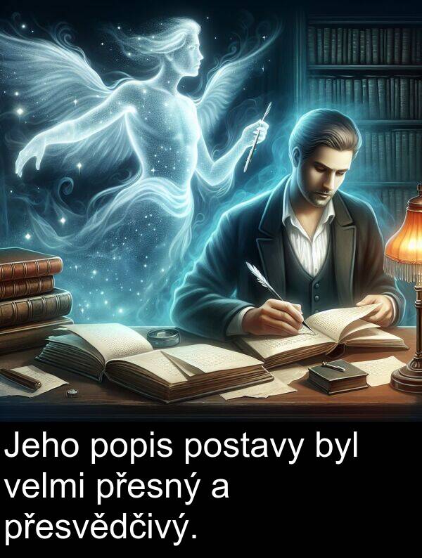 postavy: Jeho popis postavy byl velmi přesný a přesvědčivý.