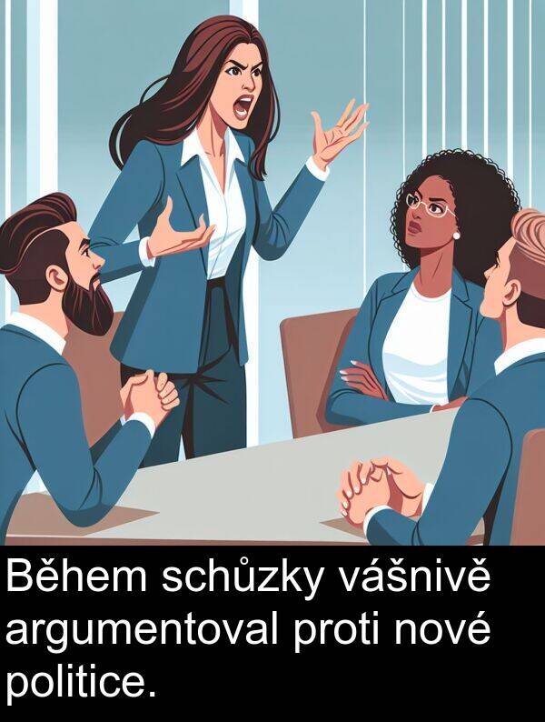 vášnivě: Během schůzky vášnivě argumentoval proti nové politice.
