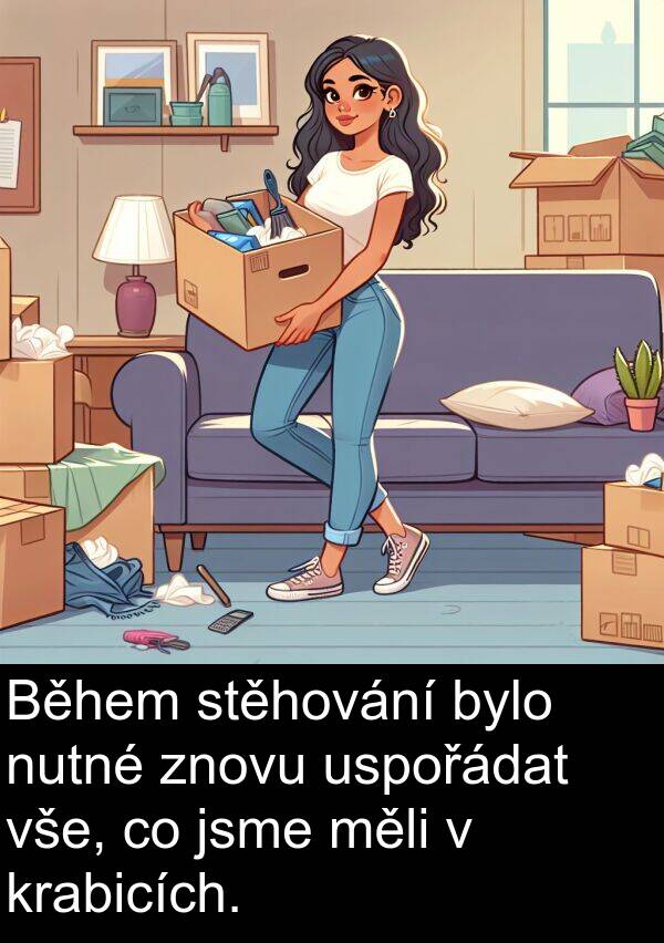 znovu: Během stěhování bylo nutné znovu uspořádat vše, co jsme měli v krabicích.