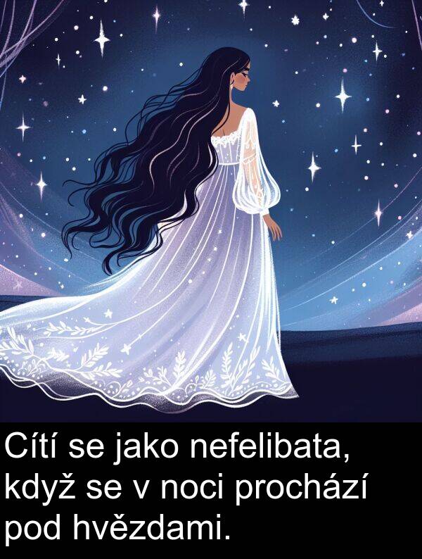 nefelibata: Cítí se jako nefelibata, když se v noci prochází pod hvězdami.