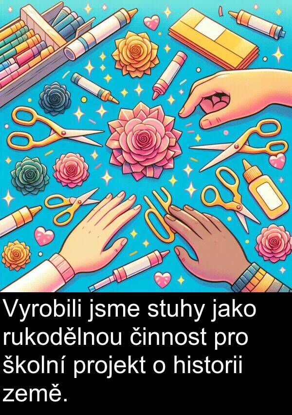 historii: Vyrobili jsme stuhy jako rukodělnou činnost pro školní projekt o historii země.
