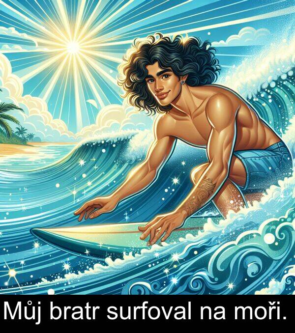 surfoval: Můj bratr surfoval na moři.