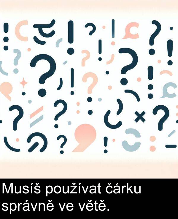 čárku: Musíš používat čárku správně ve větě.