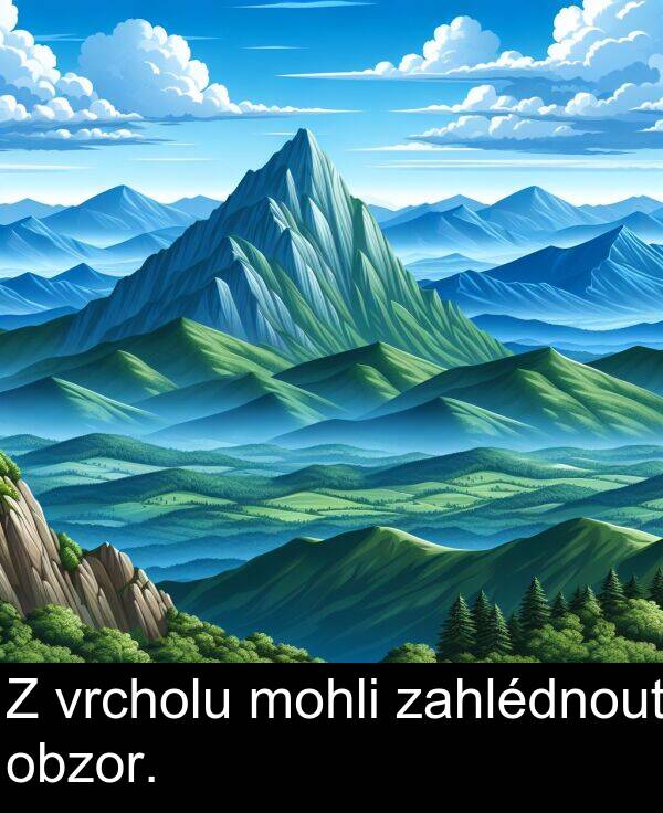 zahlédnout: Z vrcholu mohli zahlédnout obzor.