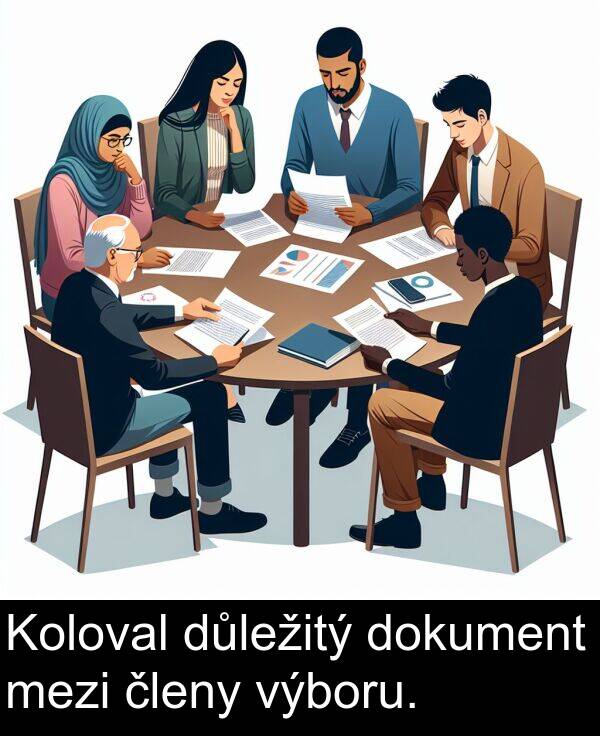 členy: Koloval důležitý dokument mezi členy výboru.