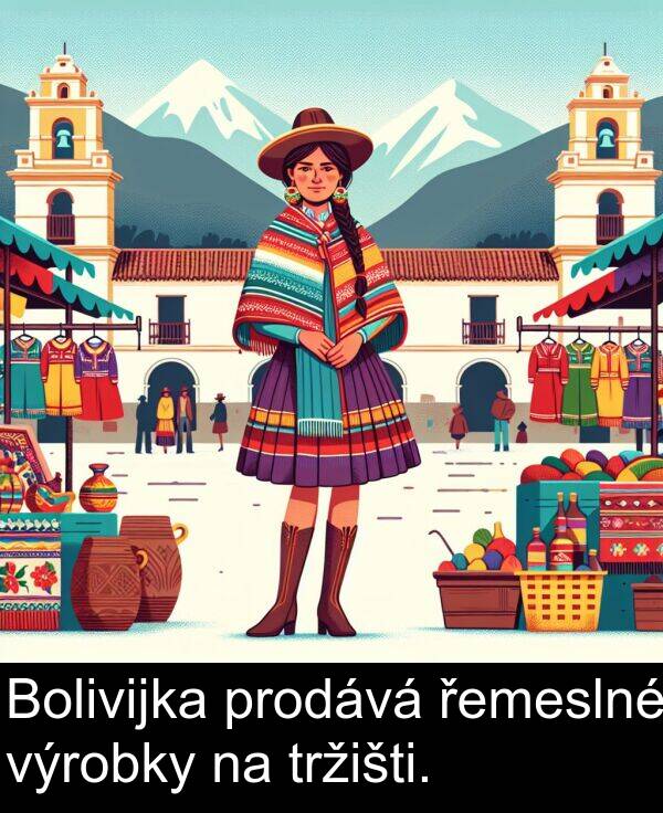 řemeslné: Bolivijka prodává řemeslné výrobky na tržišti.