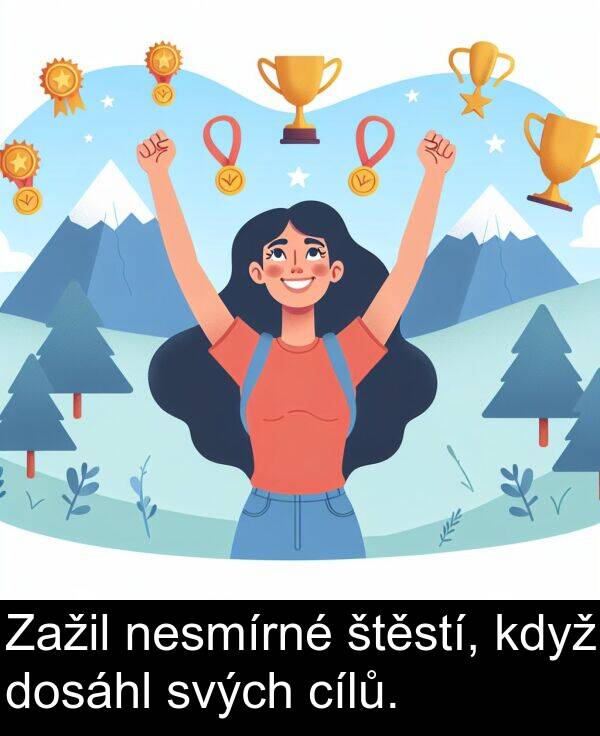 cílů: Zažil nesmírné štěstí, když dosáhl svých cílů.