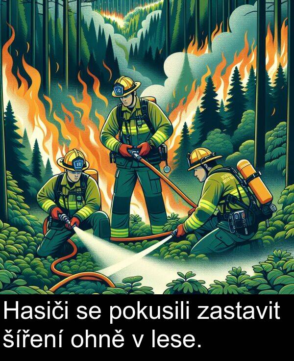 šíření: Hasiči se pokusili zastavit šíření ohně v lese.