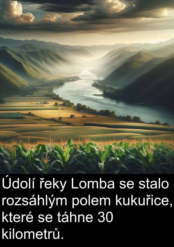 řeky: Údolí řeky Lomba se stalo rozsáhlým polem kukuřice, které se táhne 30 kilometrů.