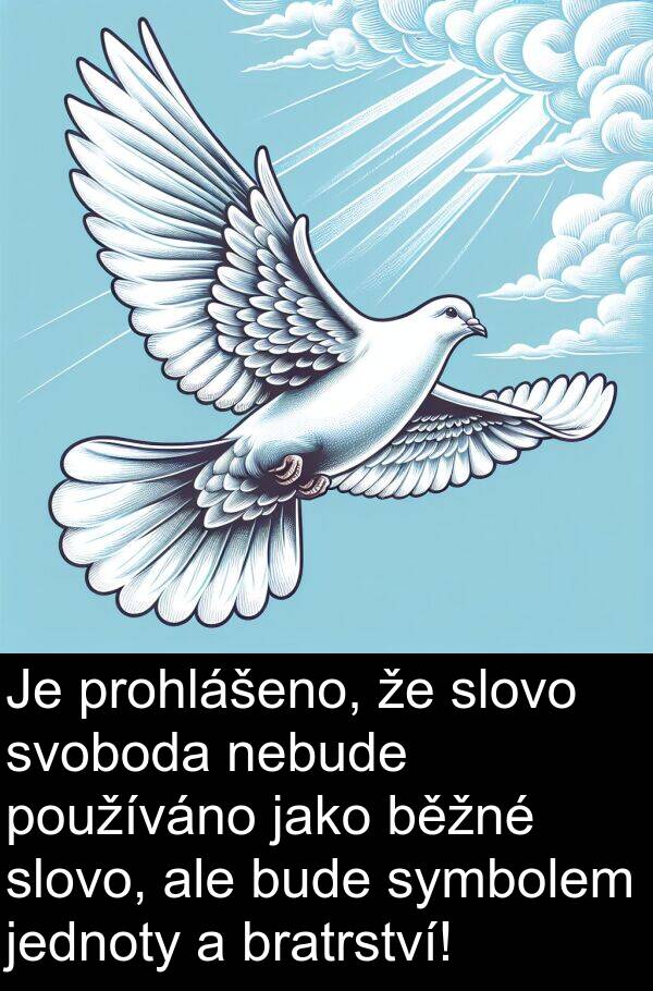 bude: Je prohlášeno, že slovo svoboda nebude používáno jako běžné slovo, ale bude symbolem jednoty a bratrství!