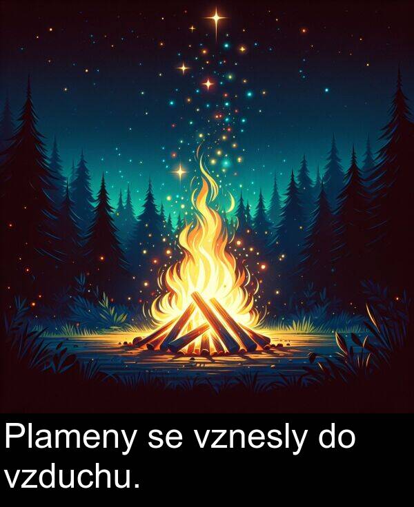 vznesly: Plameny se vznesly do vzduchu.