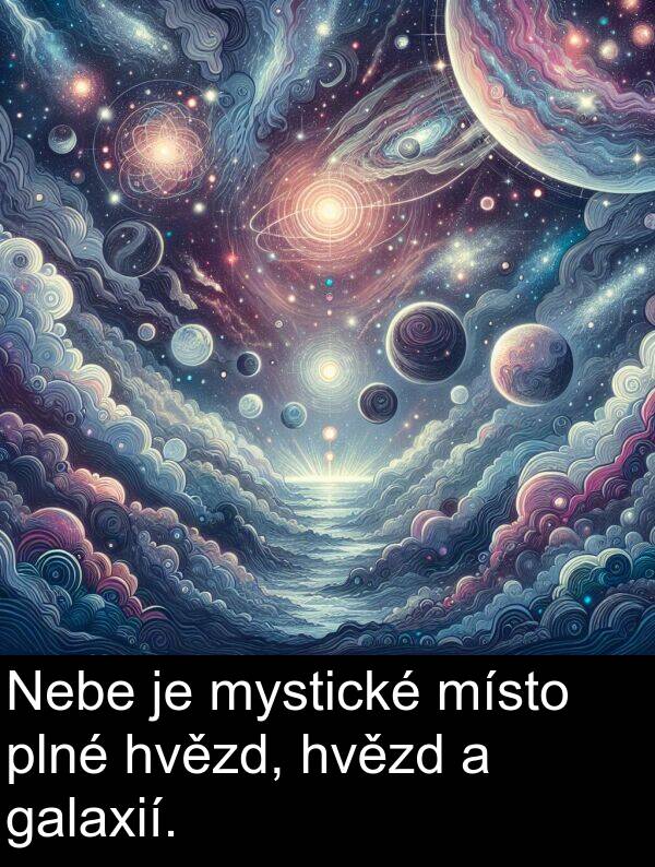 galaxií: Nebe je mystické místo plné hvězd, hvězd a galaxií.