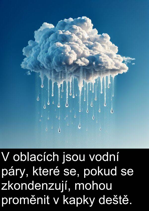 se: V oblacích jsou vodní páry, které se, pokud se zkondenzují, mohou proměnit v kapky deště.
