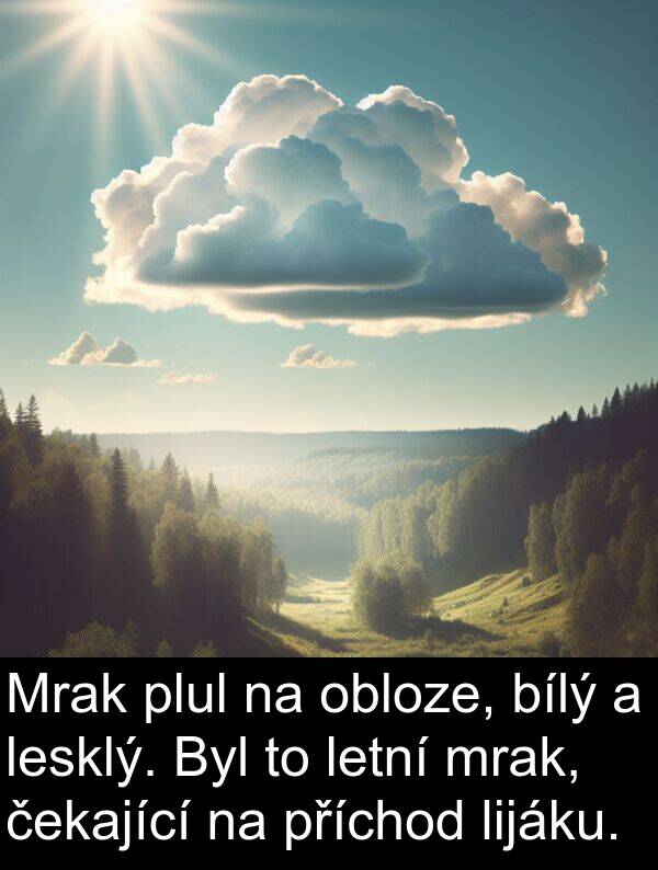 čekající: Mrak plul na obloze, bílý a lesklý. Byl to letní mrak, čekající na příchod lijáku.