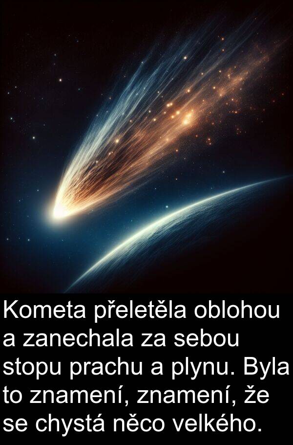 chystá: Kometa přeletěla oblohou a zanechala za sebou stopu prachu a plynu. Byla to znamení, znamení, že se chystá něco velkého.