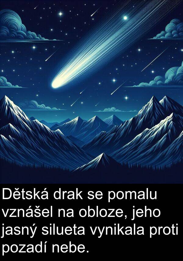 drak: Dětská drak se pomalu vznášel na obloze, jeho jasný silueta vynikala proti pozadí nebe.