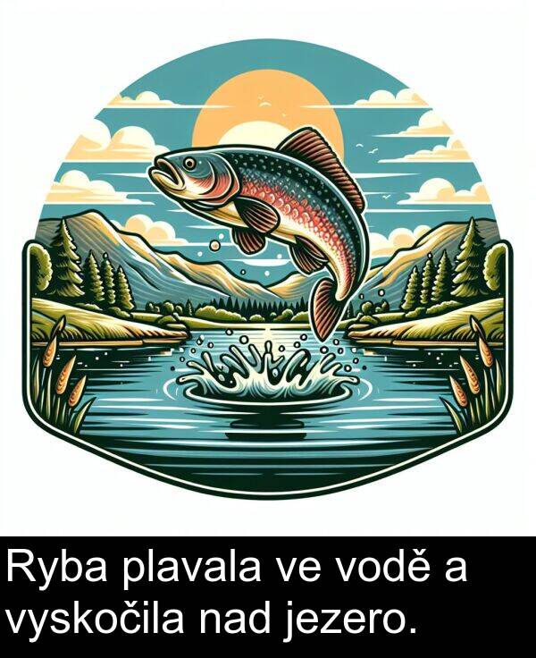 nad: Ryba plavala ve vodě a vyskočila nad jezero.