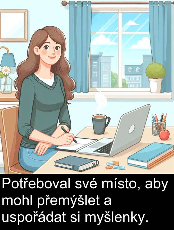 uspořádat: Potřeboval své místo, aby mohl přemýšlet a uspořádat si myšlenky.
