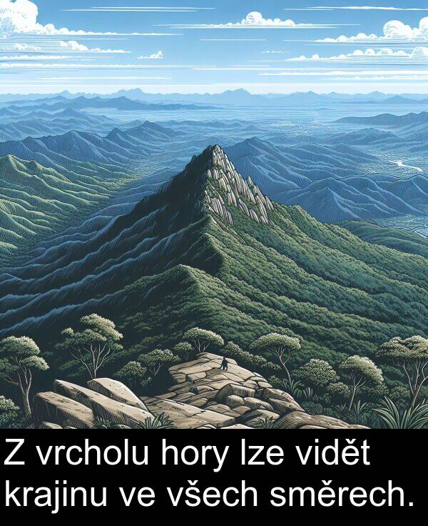hory: Z vrcholu hory lze vidět krajinu ve všech směrech.