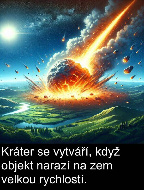 objekt: Kráter se vytváří, když objekt narazí na zem velkou rychlostí.