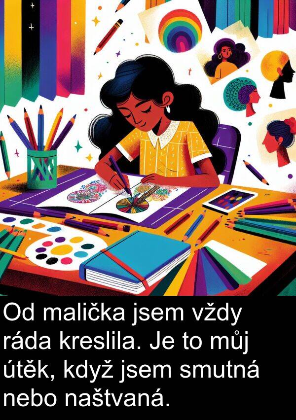 ráda: Od malička jsem vždy ráda kreslila. Je to můj útěk, když jsem smutná nebo naštvaná.