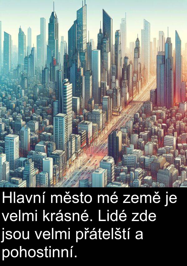 země: Hlavní město mé země je velmi krásné. Lidé zde jsou velmi přátelští a pohostinní.