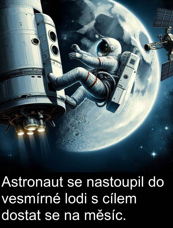 cílem: Astronaut se nastoupil do vesmírné lodi s cílem dostat se na měsíc.
