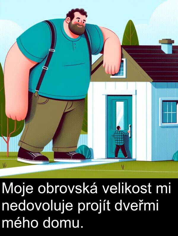 nedovoluje: Moje obrovská velikost mi nedovoluje projít dveřmi mého domu.