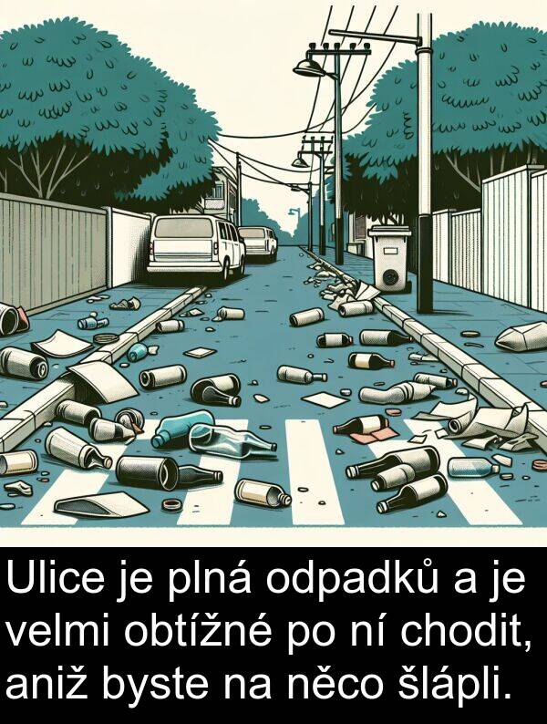 chodit: Ulice je plná odpadků a je velmi obtížné po ní chodit, aniž byste na něco šlápli.