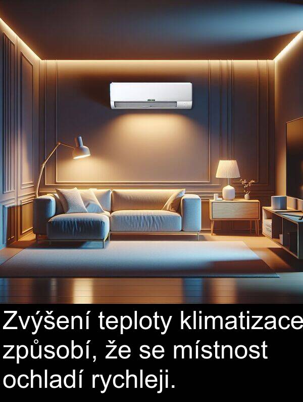 ochladí: Zvýšení teploty klimatizace způsobí, že se místnost ochladí rychleji.