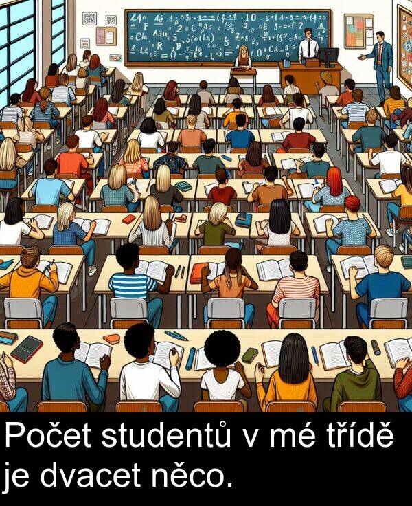 studentů: Počet studentů v mé třídě je dvacet něco.