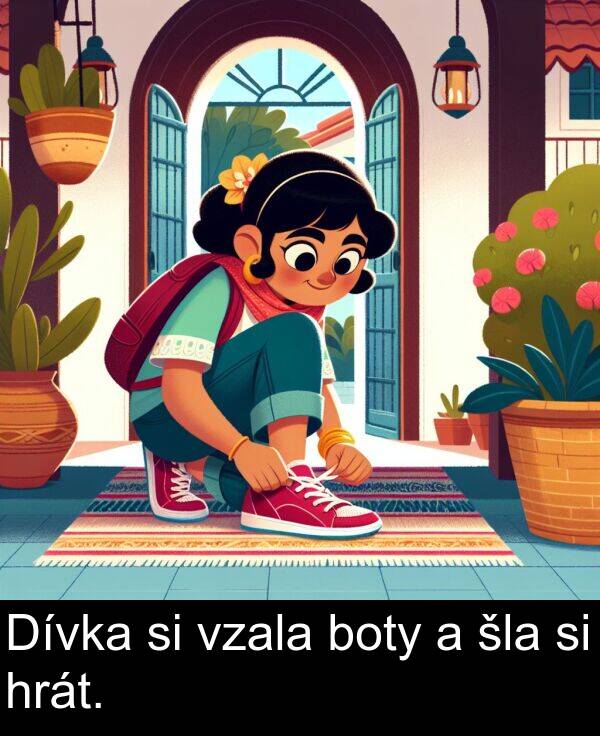 šla: Dívka si vzala boty a šla si hrát.
