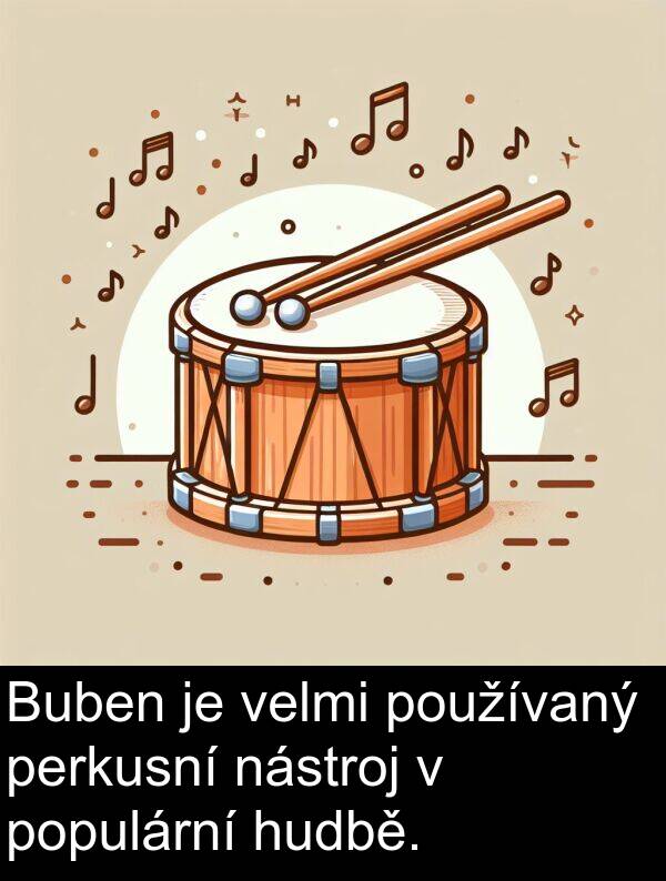 používaný: Buben je velmi používaný perkusní nástroj v populární hudbě.
