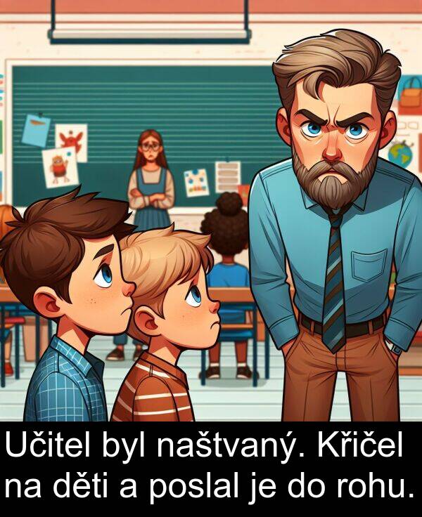 naštvaný: Učitel byl naštvaný. Křičel na děti a poslal je do rohu.