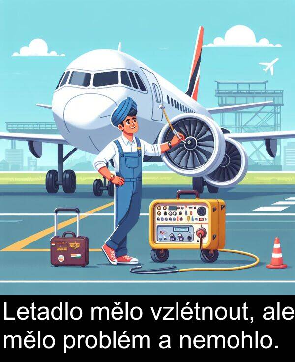 ale: Letadlo mělo vzlétnout, ale mělo problém a nemohlo.