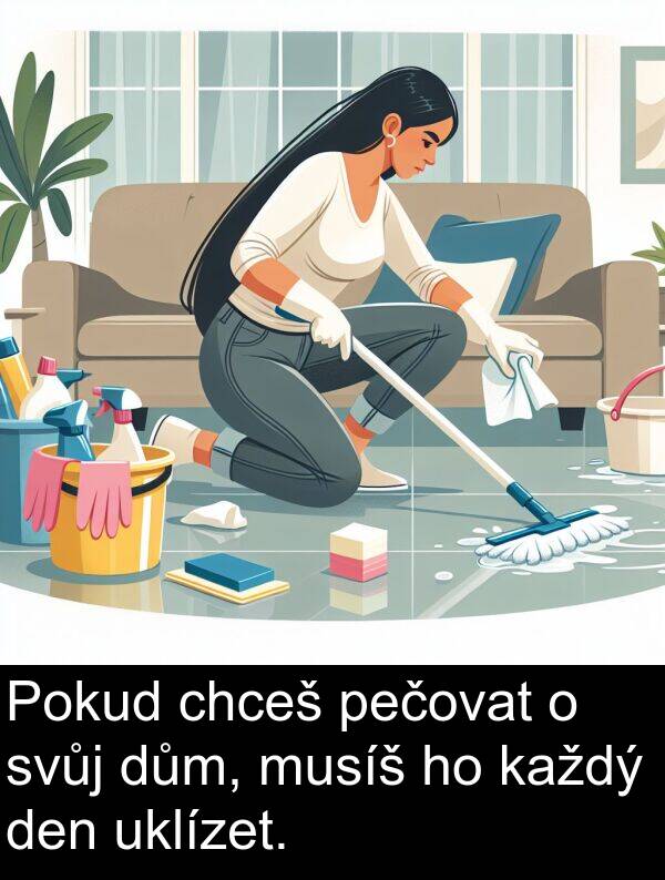 chceš: Pokud chceš pečovat o svůj dům, musíš ho každý den uklízet.