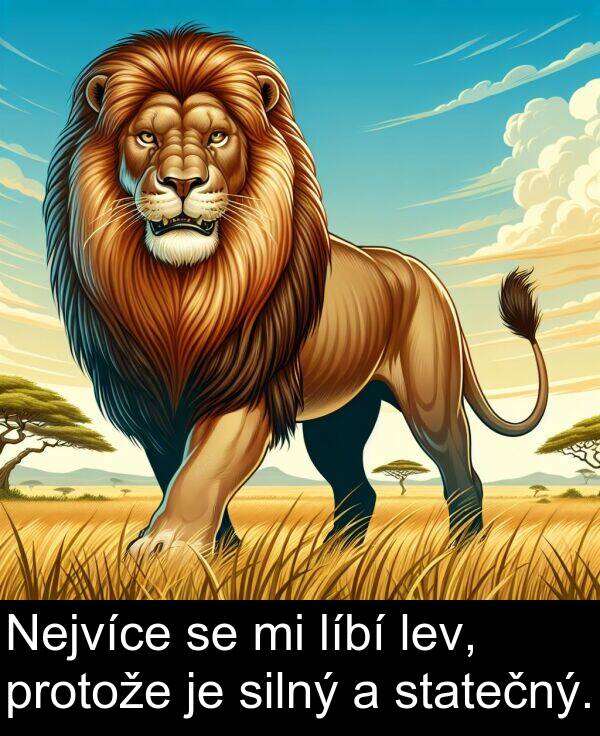 silný: Nejvíce se mi líbí lev, protože je silný a statečný.